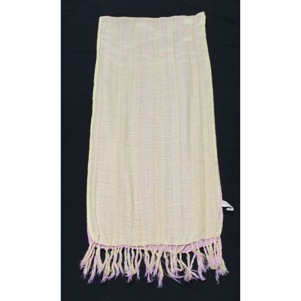 Vintage Y2K Boutique Cotton Gauze Scarf Pink Yellow Fringe Wrap 15x72 RN 102503